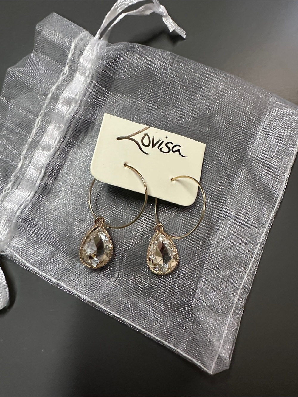 Lovisa Gold Hoop Earrings with Clear Teardrop Crystals
